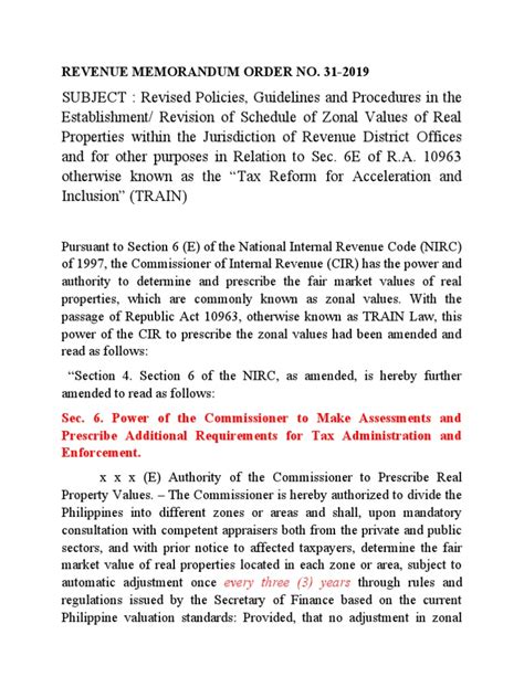 zonal value bir|REVENUE MEMORANDUM ORDER NO. 31.